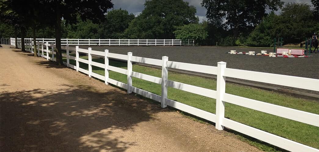 uPVC fencing at a sports area. Equestrian fencing.